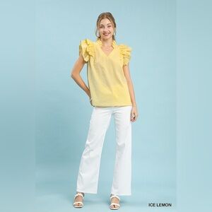 Umgee Textured Ruffle Sleeve V-Neck Blouse🆕
